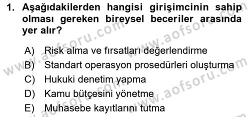 Dış Ticarette Girişimcilik Dersi 2025 - 2026 Yılı (Vize) Ara Sınav Soruları 1. Soru