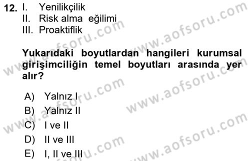 Dış Ticarette Girişimcilik Dersi 2025 - 2026 Yılı (Vize) Ara Sınav Soruları 12. Soru