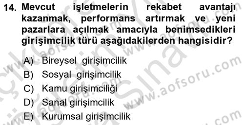 Dış Ticarette Girişimcilik Dersi 2025 - 2026 Yılı (Vize) Ara Sınav Soruları 14. Soru