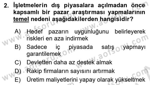 Dış Ticarette Girişimcilik Dersi 2025 - 2026 Yılı (Vize) Ara Sınav Soruları 2. Soru