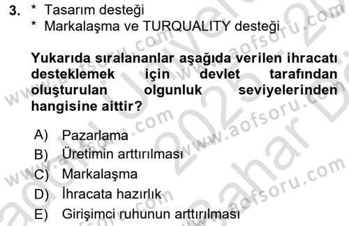 Dış Ticarette Girişimcilik Dersi 2025 - 2026 Yılı (Vize) Ara Sınav Soruları 3. Soru
