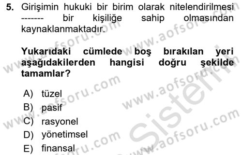 Dış Ticarette Girişimcilik Dersi 2025 - 2026 Yılı (Vize) Ara Sınav Soruları 5. Soru