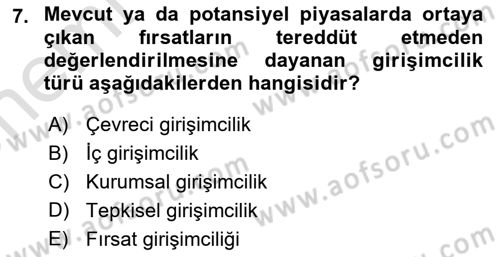 Dış Ticarette Girişimcilik Dersi 2025 - 2026 Yılı (Vize) Ara Sınav Soruları 7. Soru