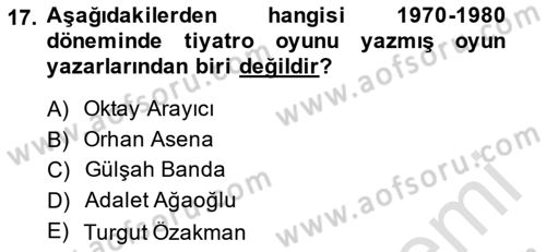 Türk Tiyatrosu Dersi 2014 - 2015 Yılı Tek Ders Sınav Soruları 17. Soru