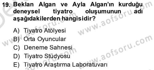 Türk Tiyatrosu Dersi 2014 - 2015 Yılı Tek Ders Sınav Soruları 19. Soru