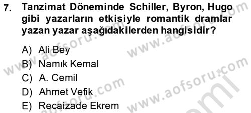 Türk Tiyatrosu Dersi 2014 - 2015 Yılı Tek Ders Sınav Soruları 7. Soru