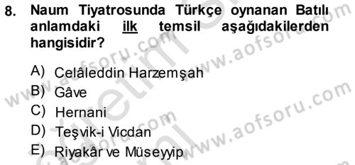 Türk Tiyatrosu Dersi 2014 - 2015 Yılı Tek Ders Sınavı 8. Soru