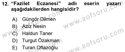 Türk Tiyatrosu Dersi 2016 - 2017 Yılı 3 Ders Sınav Soruları 12. Soru