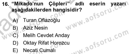Türk Tiyatrosu Dersi 2016 - 2017 Yılı 3 Ders Sınav Soruları 16. Soru