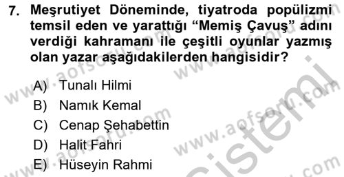 Türk Tiyatrosu Dersi 2016 - 2017 Yılı 3 Ders Sınav Soruları 7. Soru