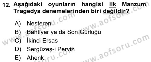 Türk Tiyatrosu Dersi 2016 - 2017 Yılı (Vize) Ara Sınav Soruları 12. Soru