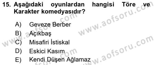 Türk Tiyatrosu Dersi 2016 - 2017 Yılı (Vize) Ara Sınav Soruları 15. Soru