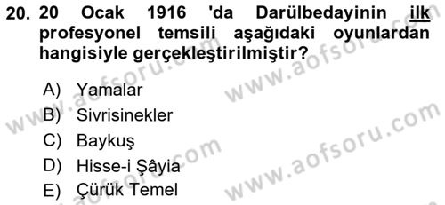 Türk Tiyatrosu Dersi 2016 - 2017 Yılı (Vize) Ara Sınav Soruları 20. Soru
