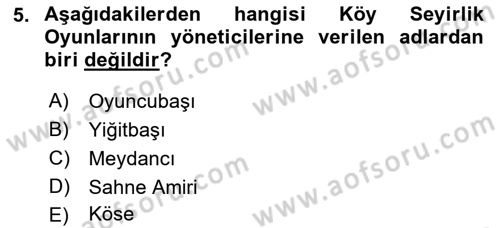 Türk Tiyatrosu Dersi 2016 - 2017 Yılı (Vize) Ara Sınav Soruları 5. Soru