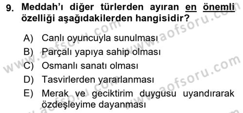 Türk Tiyatrosu Dersi 2016 - 2017 Yılı (Vize) Ara Sınav Soruları 9. Soru