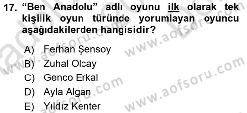 Türk Tiyatrosu Dersi 2016 - 2017 Yılı (Final) Dönem Sonu Sınav Soruları 17. Soru
