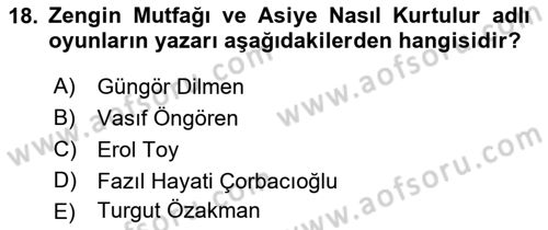 Türk Tiyatrosu Dersi 2016 - 2017 Yılı (Final) Dönem Sonu Sınav Soruları 18. Soru