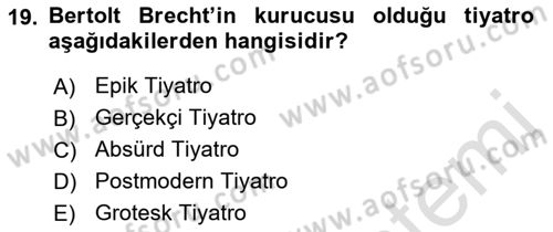 Türk Tiyatrosu Dersi 2016 - 2017 Yılı (Final) Dönem Sonu Sınav Soruları 19. Soru