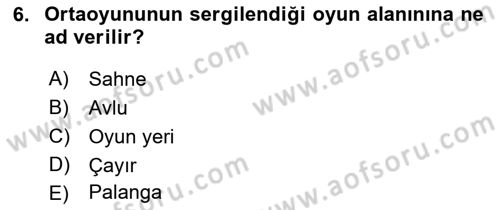Türk Tiyatrosu Dersi 2016 - 2017 Yılı (Final) Dönem Sonu Sınav Soruları 6. Soru