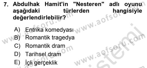 Türk Tiyatrosu Dersi 2016 - 2017 Yılı (Final) Dönem Sonu Sınav Soruları 7. Soru