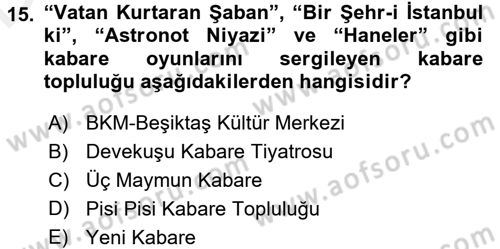 Türk Tiyatrosu Dersi 2017 - 2018 Yılı 3 Ders Sınav Soruları 15. Soru