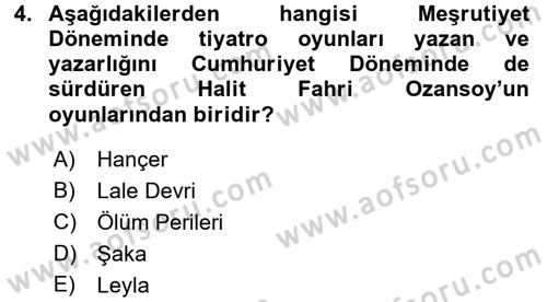 Türk Tiyatrosu Dersi 2017 - 2018 Yılı 3 Ders Sınav Soruları 4. Soru