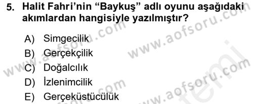 Türk Tiyatrosu Dersi 2017 - 2018 Yılı 3 Ders Sınav Soruları 5. Soru