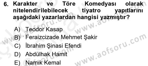 Türk Tiyatrosu Dersi 2017 - 2018 Yılı 3 Ders Sınav Soruları 6. Soru