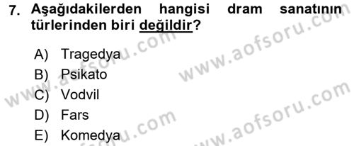 Türk Tiyatrosu Dersi 2017 - 2018 Yılı 3 Ders Sınav Soruları 7. Soru