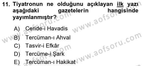 Türk Tiyatrosu Dersi 2017 - 2018 Yılı (Vize) Ara Sınav Soruları 11. Soru
