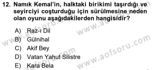Türk Tiyatrosu Dersi 2017 - 2018 Yılı (Vize) Ara Sınav Soruları 12. Soru