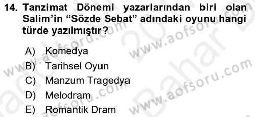 Türk Tiyatrosu Dersi 2017 - 2018 Yılı (Vize) Ara Sınav Soruları 14. Soru