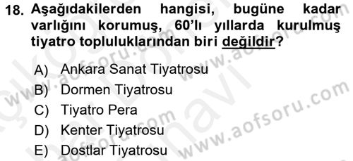 Türk Tiyatrosu Dersi 2017 - 2018 Yılı (Final) Dönem Sonu Sınav Soruları 18. Soru