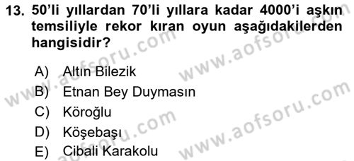 Türk Tiyatrosu Dersi 2018 - 2019 Yılı 3 Ders Sınav Soruları 13. Soru