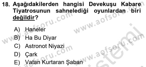 Türk Tiyatrosu Dersi 2018 - 2019 Yılı 3 Ders Sınav Soruları 18. Soru