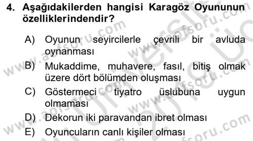 Türk Tiyatrosu Dersi 2018 - 2019 Yılı 3 Ders Sınav Soruları 4. Soru