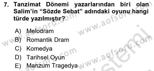 Türk Tiyatrosu Dersi 2018 - 2019 Yılı 3 Ders Sınav Soruları 7. Soru