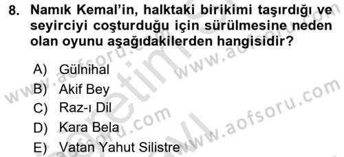 Türk Tiyatrosu Dersi 2018 - 2019 Yılı 3 Ders Sınav Soruları 8. Soru