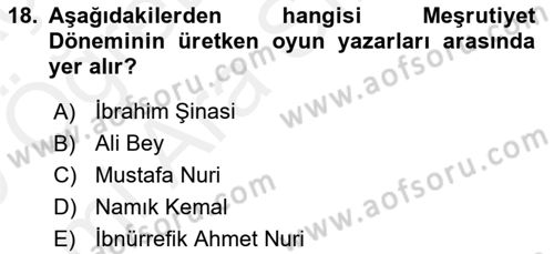 Türk Tiyatrosu Dersi 2018 - 2019 Yılı (Vize) Ara Sınav Soruları 18. Soru