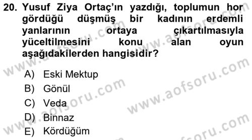 Türk Tiyatrosu Dersi 2018 - 2019 Yılı (Vize) Ara Sınav Soruları 20. Soru
