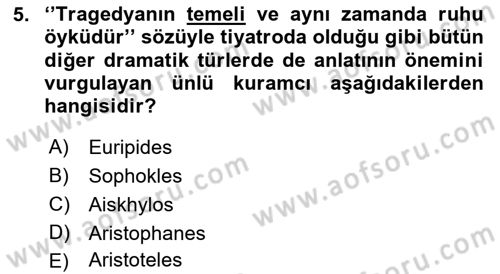 Türk Tiyatrosu Dersi 2018 - 2019 Yılı (Vize) Ara Sınav Soruları 5. Soru