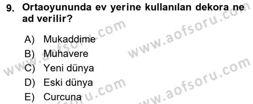 Türk Tiyatrosu Dersi 2018 - 2019 Yılı (Vize) Ara Sınav Soruları 9. Soru