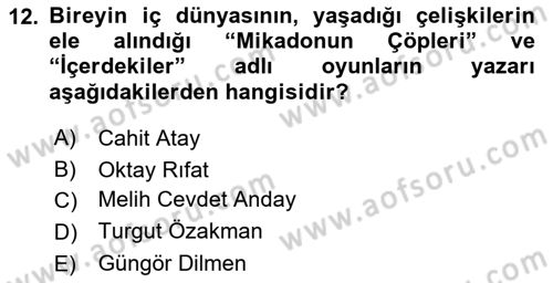 Türk Tiyatrosu Dersi 2018 - 2019 Yılı (Final) Dönem Sonu Sınav Soruları 12. Soru