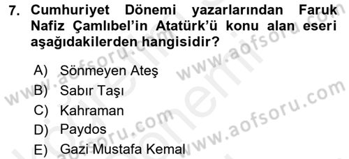 Türk Tiyatrosu Dersi 2018 - 2019 Yılı (Final) Dönem Sonu Sınav Soruları 7. Soru