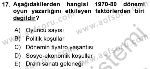 Türk Tiyatrosu Dersi 2018 - 2019 Yılı Yaz Okulu Sınav Soruları 17. Soru
