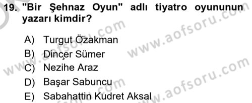Türk Tiyatrosu Dersi 2018 - 2019 Yılı Yaz Okulu Sınav Soruları 19. Soru