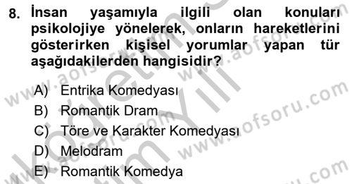 Türk Tiyatrosu Dersi 2018 - 2019 Yılı Yaz Okulu Sınav Soruları 8. Soru