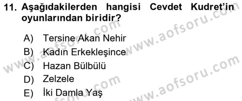 Türk Tiyatrosu Dersi 2020 - 2021 Yılı Yaz Okulu Sınav Soruları 11. Soru