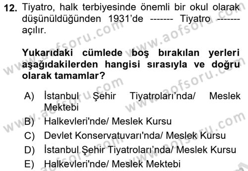 Türk Tiyatrosu Dersi 2020 - 2021 Yılı Yaz Okulu Sınav Soruları 12. Soru