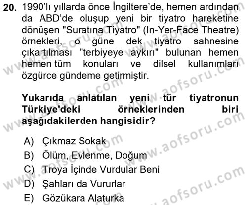 Türk Tiyatrosu Dersi 2020 - 2021 Yılı Yaz Okulu Sınav Soruları 20. Soru